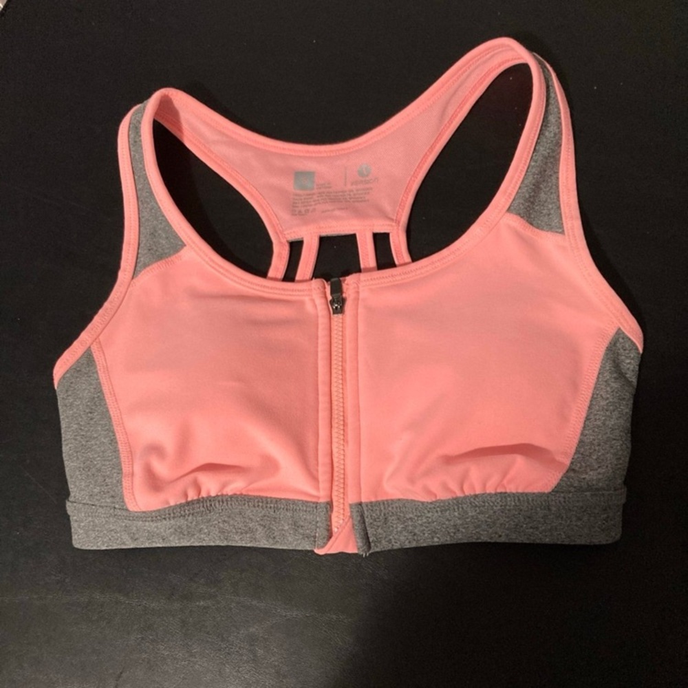 Xersion Size Small sports bra Front Zip Workout Peach Grey W-Padding,pre…